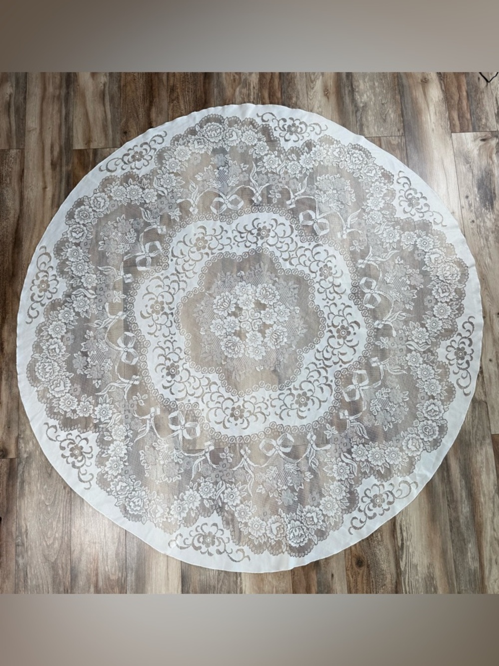 Vintage 68” Round Lace Tablecloth Made in Hungary Cottagecore Wedding Overlay